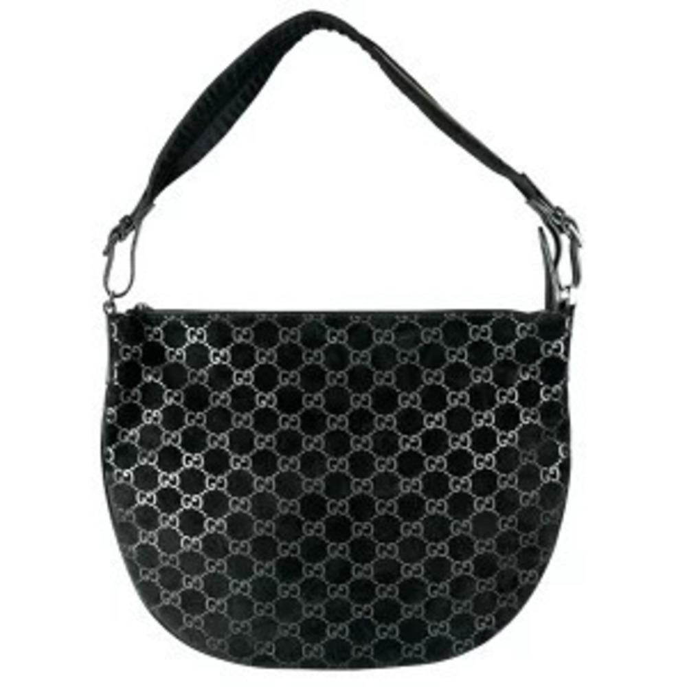 Gucci Suede GG Shoulder Bag Black